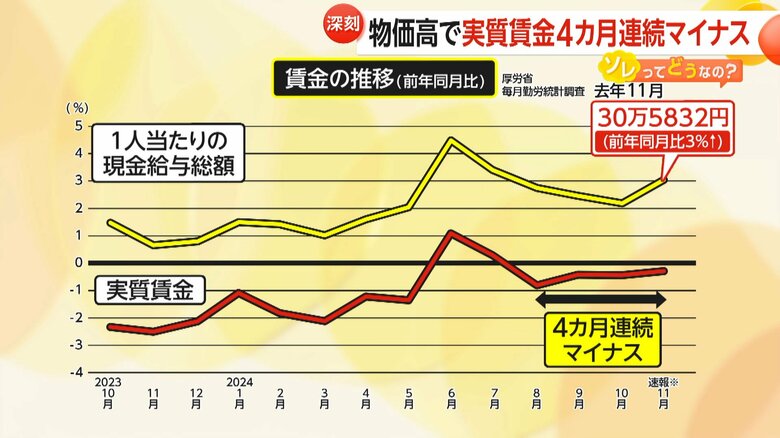 「犬の方が野菜食べてる」キャベツ1玉1090円も…実質賃金4カ月連続マイナス　今春に初任給33万円企業も出てくるなかで「物価高に合わせた給与の上がりなくツライ」との声も｜FNNプライムオンライン