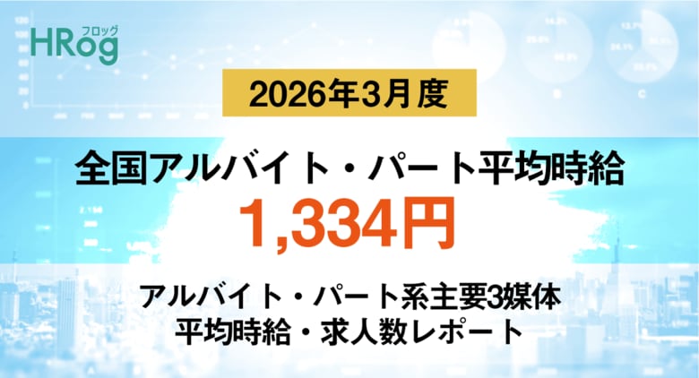 全国アルバイト・パート平均時給は「1,334円」【2026年3月度 アルバイト・パート 平均時給・求人数レポート】