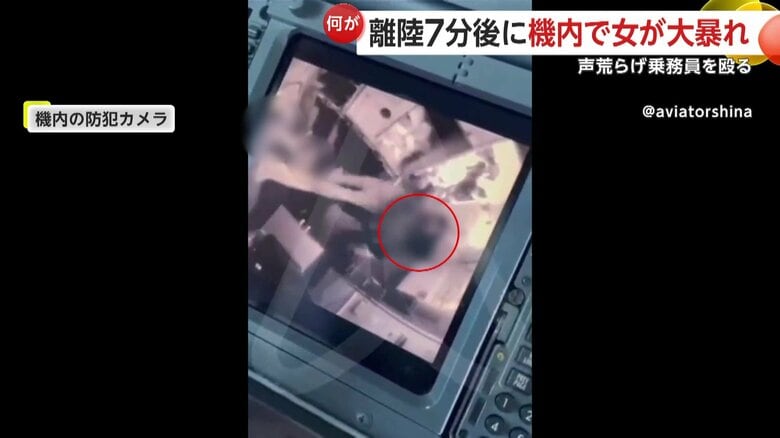 乗務員に暴行する女