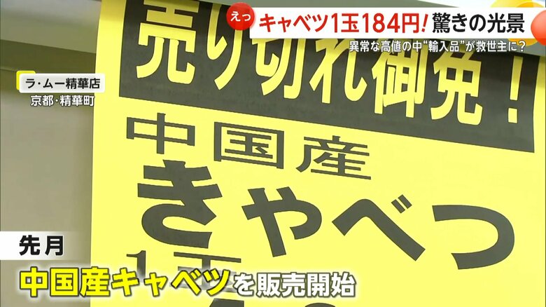 中国産キャベツの販売を開始した、「ラ・ムー」精華店