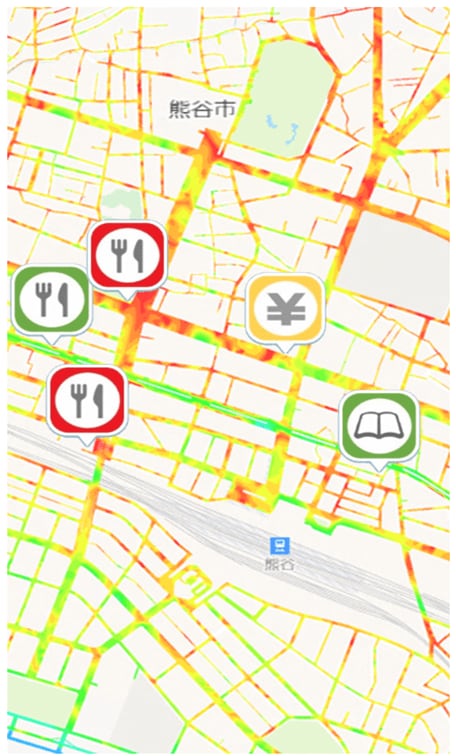 飲食店や公共施設など涼スポットの表示も (提供：熊谷市　※画像はサンプル）