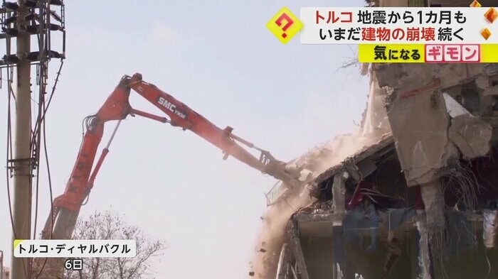 ディヤルバクルの建物。銃器ががれきを崩している