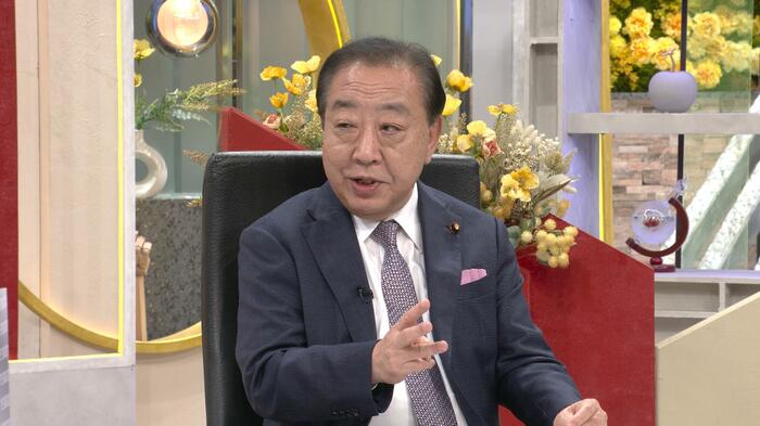 4月28日夜、「家計第一」を強調した野田氏(BSフジ「プライムニュース」より)
