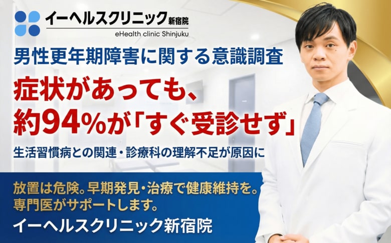 男性更年期障害と生活習慣病の関連や診療科の理解不足により、症状があっても約94％がすぐに受診しない実態が明らかに