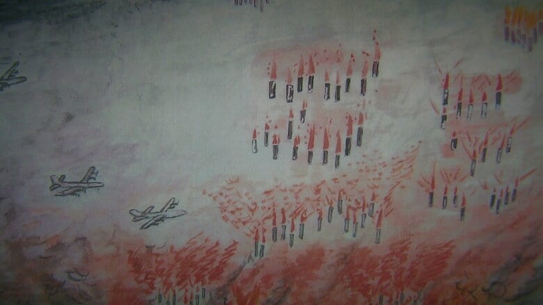 体験者が描いた佐世保空襲　B29から大量の焼夷弾が落とされる