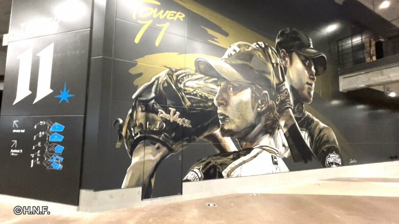 ダルビッシュ有（左）と大谷翔平（右）が描かれたタワーイレブン
