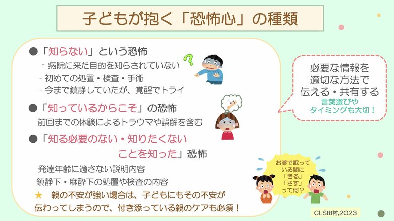 子どもが抱く恐怖心の種類（提供：田村さん）