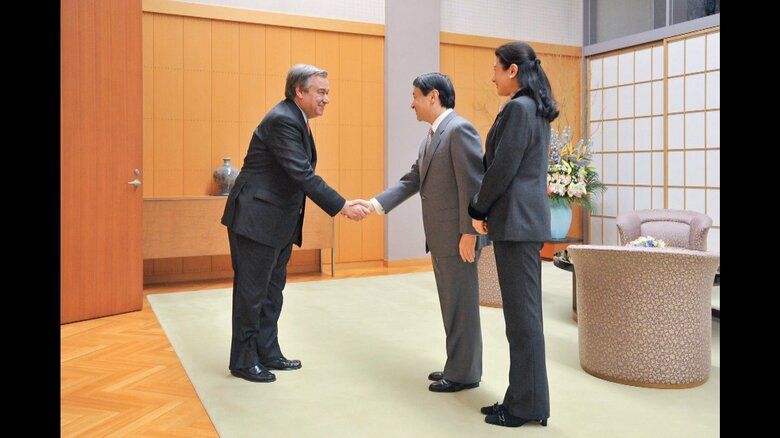 2013年、面会される皇太子ご夫妻（当時）とグテーレス国連難民高等弁務官（当時）（提供：宮内庁）