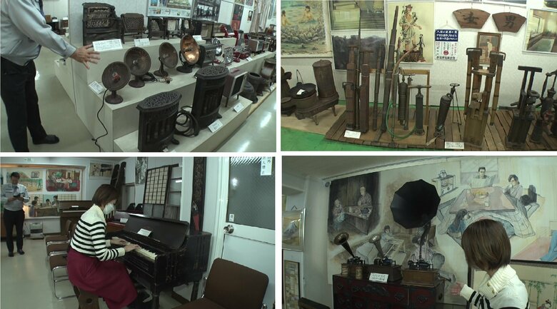 左上･電気ストーブ　右上･手動の消防ポンプ