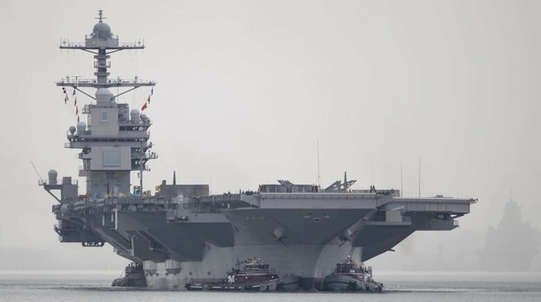 米海軍新型原子力空母「ジェラルド・R・フォード」米海軍空母として初めて電磁カタパルト装備（米国防総省公式画像）