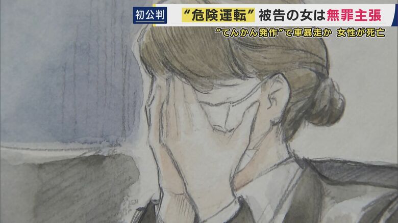 ドライブレコーダー映像が流された際の西馬被告（法廷内イラスト）