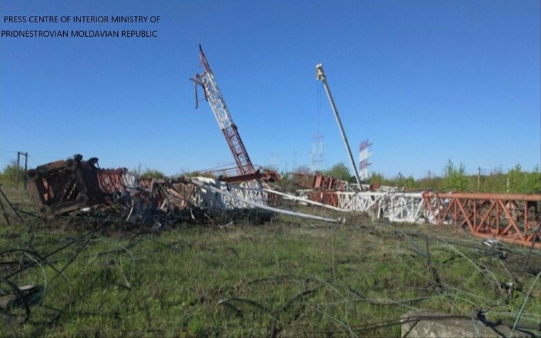 爆発によって損傷した電波塔（「沿ドニエストル共和国」・4月26日）
