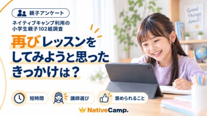 【ネイティブキャンプ利用の小学生親子102組調査】再びレッスンをしてみようと思ったきっかけに「短時間」「講師選び」「褒められること」