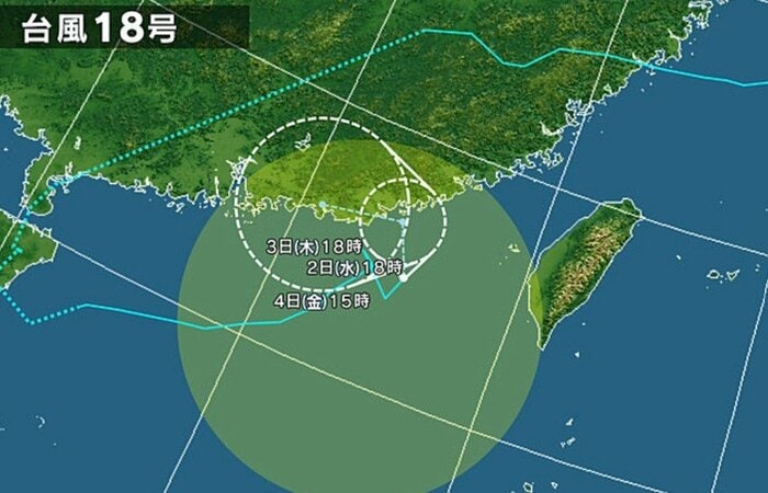 台風18号の進路予想図　日本気象協会より