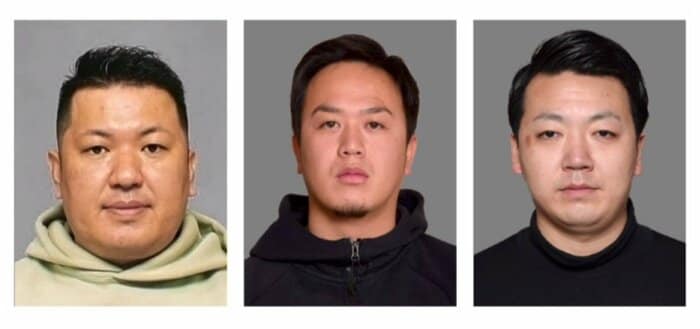中村晋弥容疑者、上家夕貴容疑者、吉岡公充祥容疑者 提供:大阪府警