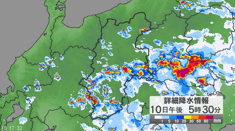連日の「ゲリラ雷雨」　長野県に「記録的短時間大雨情報」発表　上田・佐久・諏訪、木曽地域に「大雨洪水警報」　長野地域に「洪水警報」（10日午後6時30分時点）｜FNNプライムオンライン