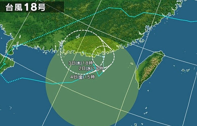 台風18号の進路予想図　日本気象協会より