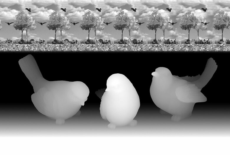 このように3匹の小鳥が浮かび上がる