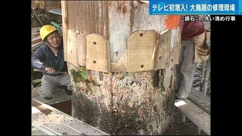 海中部分の修理も行われてきた大鳥居