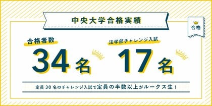 中央大学法学部チャレンジ入試 合格者数“ No.1 ”　ルークス志塾、定員の半数以上をLoohcs生が占める圧倒的実績