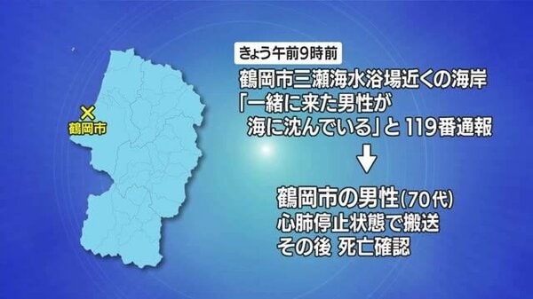 【山形】磯場で海に潜って貝を採っていた70代男性死亡・救命胴衣着用せず 鶴岡市