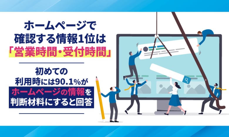 ホームページで確認する情報1位は「営業時間・受付時間」。初めての利用時には90.1%がホームページの情報を判断材料にすると回答