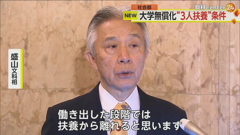 大学無償化の条件について述べる盛山文部科学大臣
