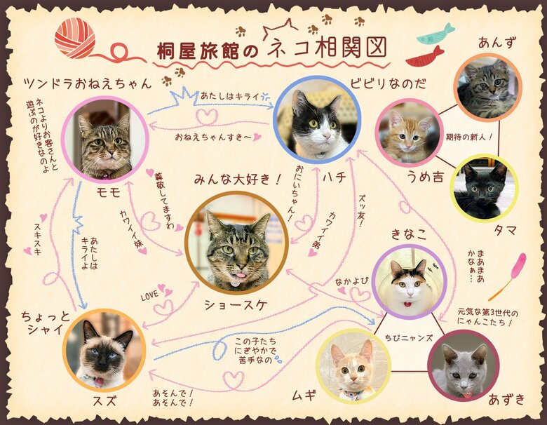 桐屋旅館の“ネコスタッフ”10匹の名前と相関図