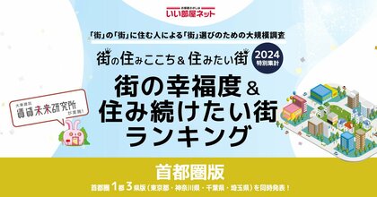 いい部屋ネット「街の幸福度 & 住み続けたい街ランキング2024<東京都版>」(街の住みここちランキング特別集計)発表