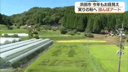 稲が織りなす「秋の風景」浜田市の山あいに巨大「田んぼアート」出現（島根・浜田市）