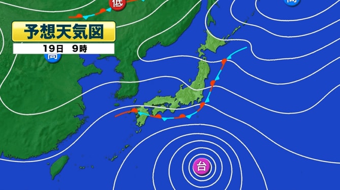 予想天気図　19日午前9時