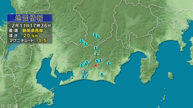 【地震】静岡県西部を震源　浜松市で震度2　長野県では根羽村・下條村・泰阜村で震度1　マグニチュード3.5推定｜FNNプライムオンライン