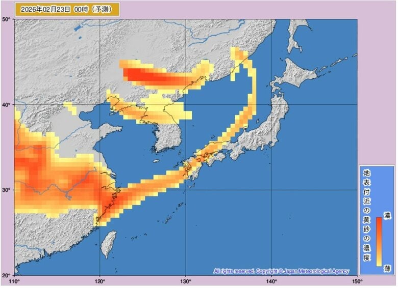 福岡へ黄砂飛来のおそれ　22日夜から23日明け方にかけて　視程5キロ未満になるところも　交通への影響などに注意　気象台｜FNNプライムオンライン
