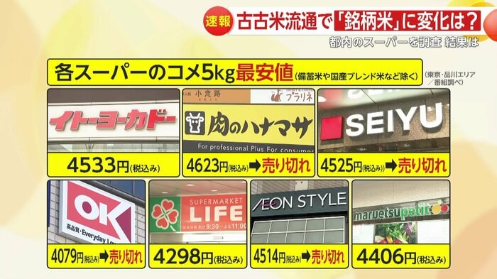 都内スーパーでは銘柄米はいずれも5kg4000円超えだった