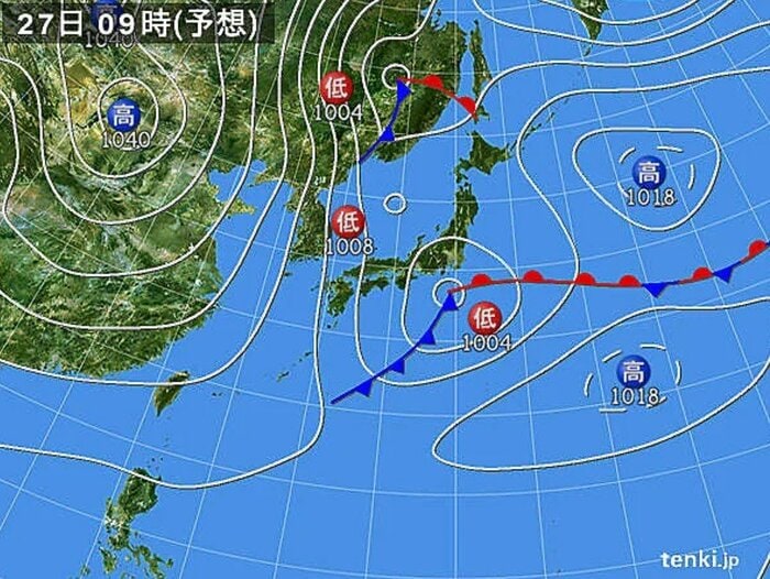 天気図　27日午前9時予想　日本気象協会 tenki.jpより