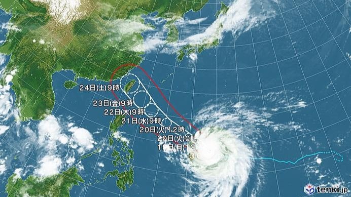 台風30号の進路予想図(日本気象協会tenki.jpより)