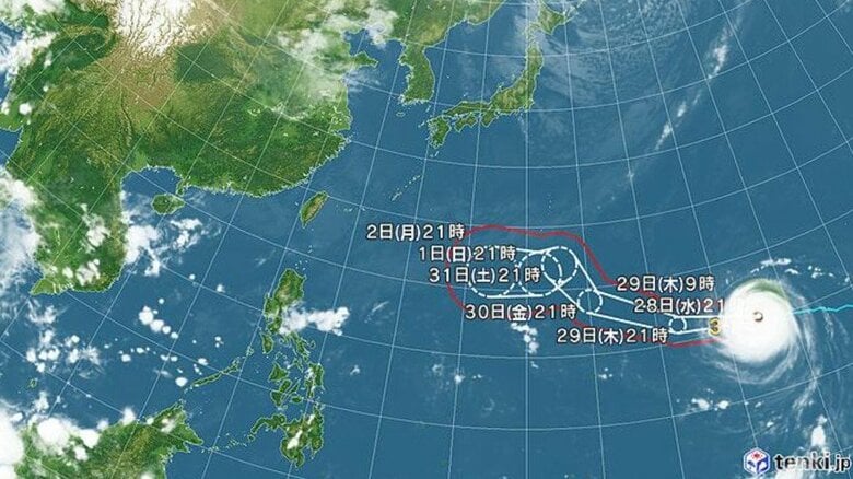【台風情報】台風31号(インファ)の進路予想 31日午後9時には「非常に強い」勢力で小笠原近海に達する見込み 中心気圧940hPa、最大瞬間風速65m/sの予想|FNNプライムオンライン