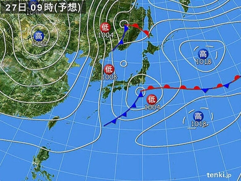 天気図　27日午前9時予想　日本気象協会 tenki.jpより
