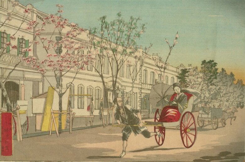 明治の浮世絵師・小林清親『清親畫帖（1）』から「東京銀座日報社」（国立国会図書館「錦絵と写真でめぐる日本の名所」より）