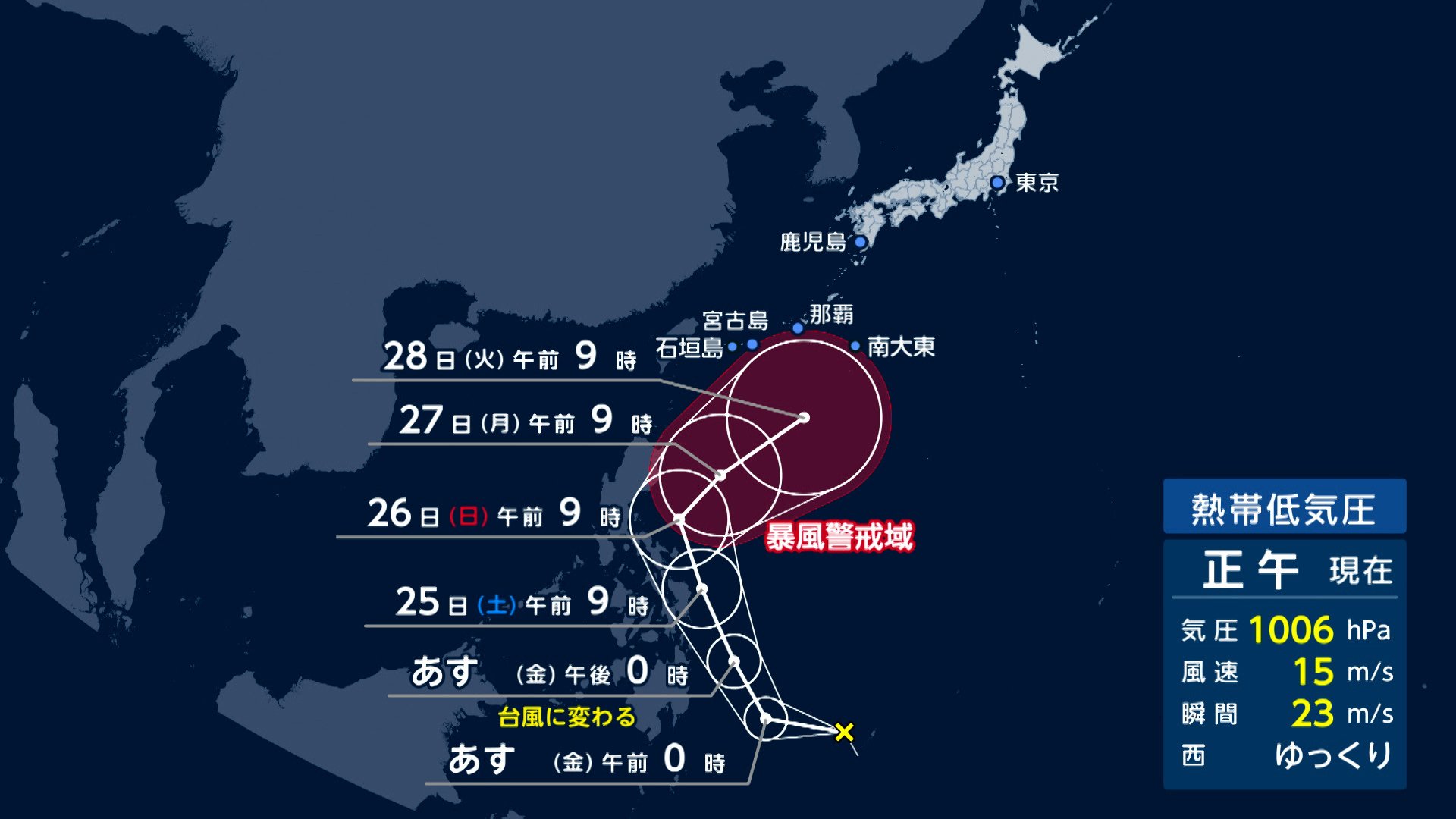 南の海上で熱帯低気圧が発生し24日にも台風1号になる見込み　28日ごろには沖縄に近づくおそれ