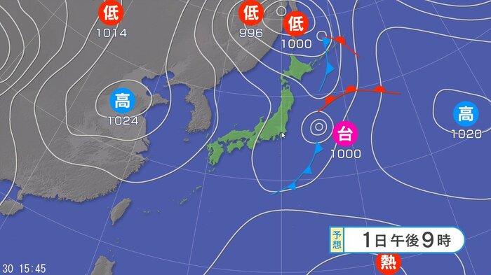 天気図　10月1日午後9時の予想