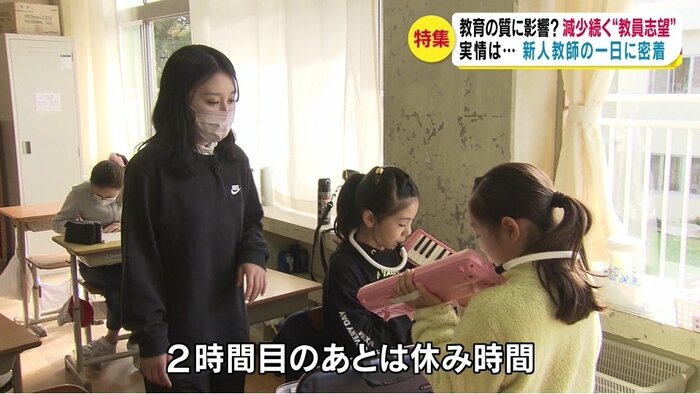 休み時間に鍵盤ハーモニカの練習