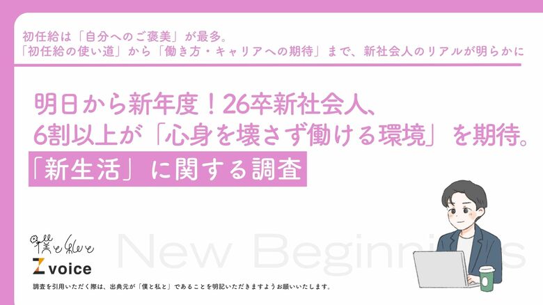 明日から新年度！26卒新社会人、6割以上が「心身を壊さず働ける環境」を期待。「新生活」に関する調査