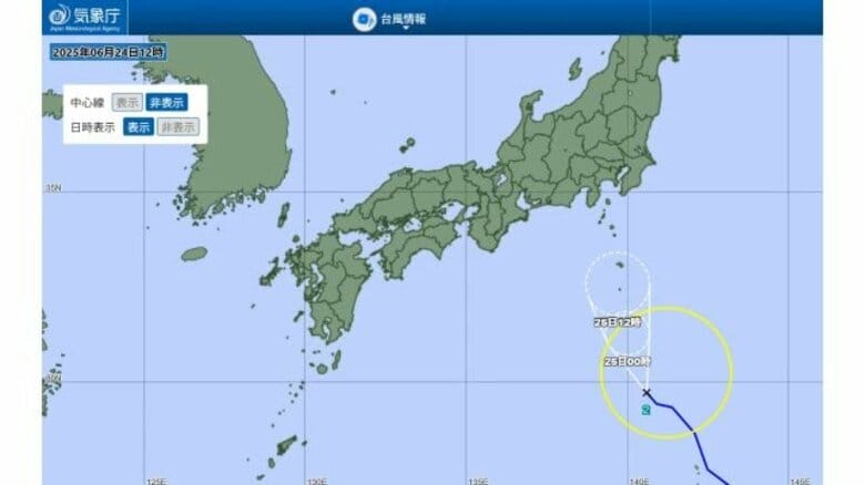 台風2号は24日夜に熱帯低気圧に…関東地方で荒れた天気に　山陰地方は梅雨前線の影響続く｜FNNプライムオンライン