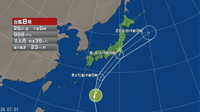台風8号の進路予想図