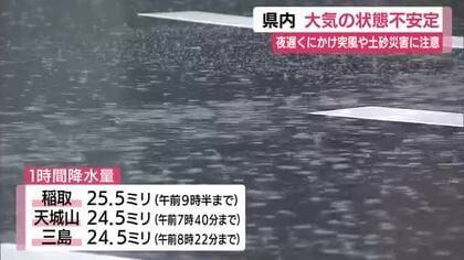 静岡県内の大気不安定…夜遅くにかけ突風や土砂災害に注意を