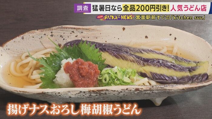 揚げナスおろし梅胡椒うどん（1200円）