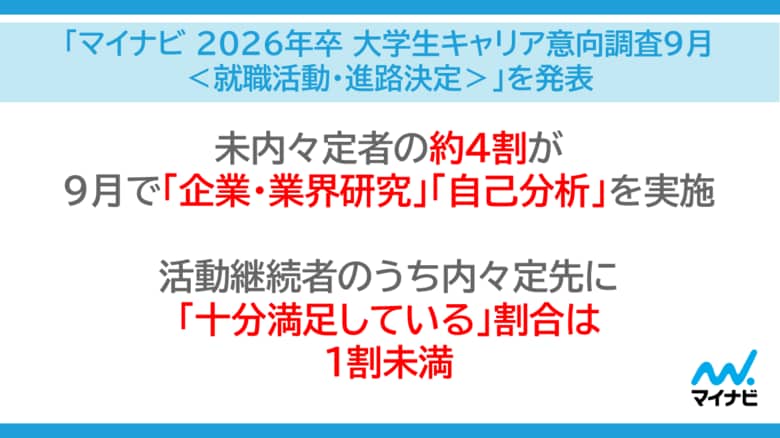 「マイナビ2026年卒 大学生キャリア意向調査9月<就職活動・進路決定>」を発表