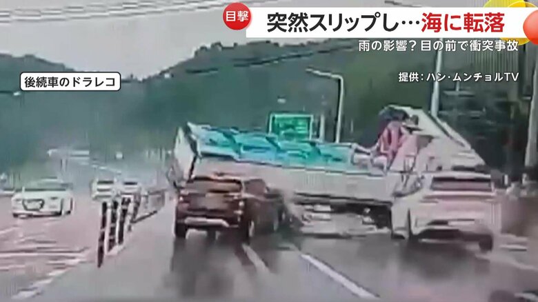 大型トラックがスリップする様子
