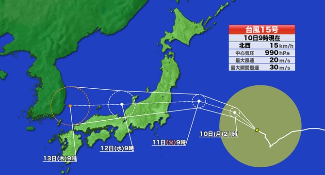 台風15号の予想進路図